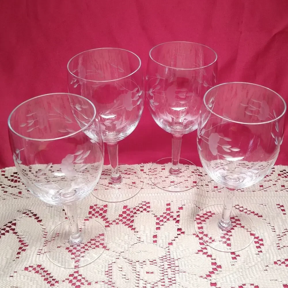 Princess House Heritage 418 Goblet Floral Drinkware Clear Set 4 Crystal Vintage